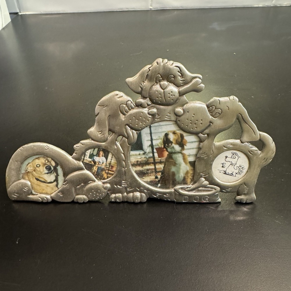 Vintage Pewter‎ Pet Dog Puppy Collage Picture Frame Holds 4 Pictures
